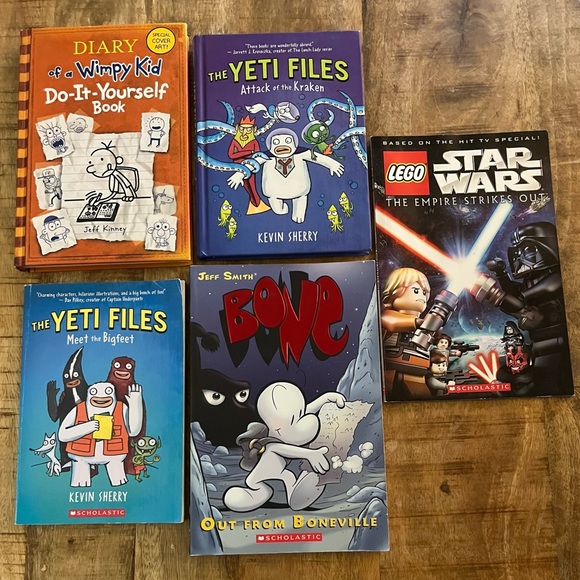 Lot of 5 books: The Yeti Files, Diary of a Wimpy Kid, Lego Star Wars, and Bone - Picture 1 of 13